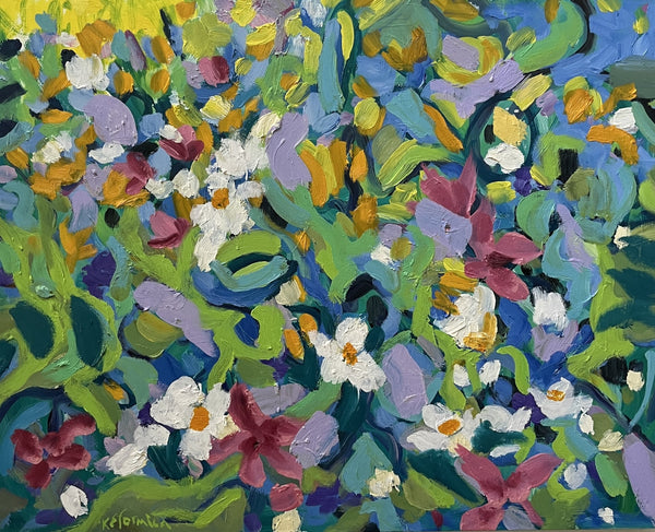 Wild Garden Feast, oil on cradled board painting by Cerulean Arts Collective Member Ruth Formica