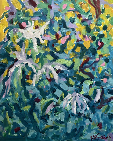 Wild Garden Midsummer, oil on cradled board painting by Cerulean Arts Collective Member Ruth Formica