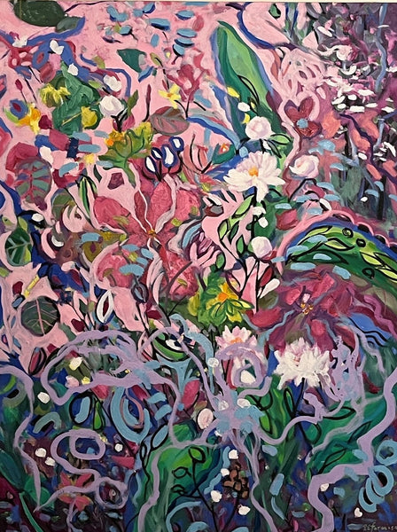 Wild is My Garden, oil on canvas painting (diptych) by Cerulean Arts Collective Member Ruth Formica