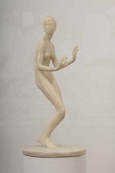 Bodily Rhetoric: The Actor, microcrystalline wax, armature and plywood sculpture by Philadelphia artist Laura Frazure