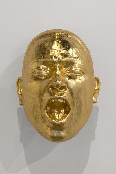 Protesters, Austin 2021, air-dry clay & composition gold leaf sculpture by Philadelphia artist Laura Frazure