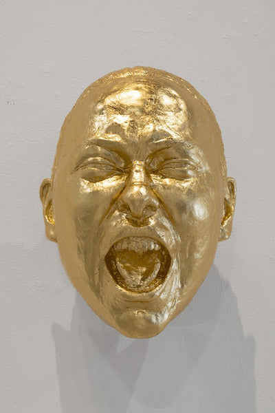 Protesters, Austin 20212 air dry clay &amp; composition gold leaf sculpture by Philadelphia artist Laura Frazure