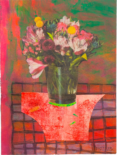 Impromptu Bouquet, acrylic, pencil and collage painting by Cerulean Arts Collective Member Fran Gallun. 