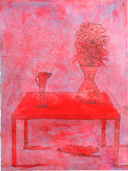 Red on Red, India ink and gouache painting by Cerulean Arts Collective Member Fran Gallun.  