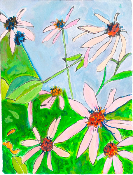 Small Cone Flower, India ink and acrylic painting by Cerulean Arts Collective Member Fran Gallun. 