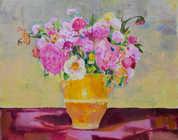 Peonies, oil on linen painting by Cerulean Arts Collective member Bruce Garrity