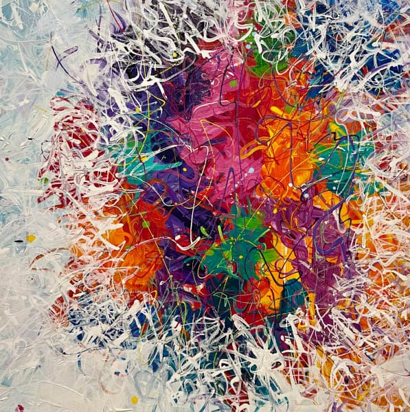 Abstract painting with vibrant colors on a textured background