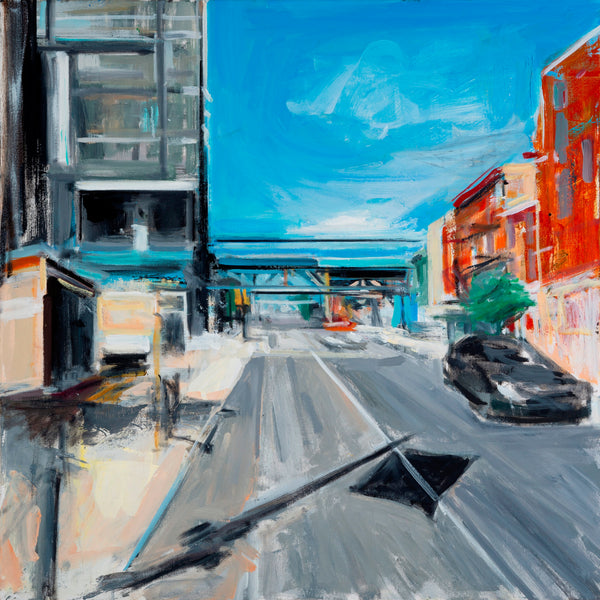 Shadow on Second St., oil on canvas painting by Cerulean Arts Collective Member Fran Lightman Gibson.