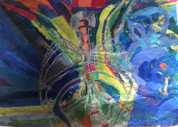 Abstract artwork with vibrant colors and geometric shapes