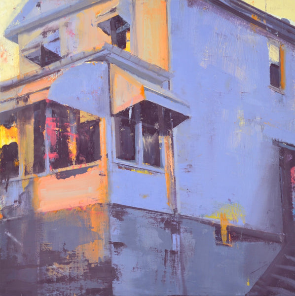 House (Ember), oil and wax on board painting by New York artist Mark Green