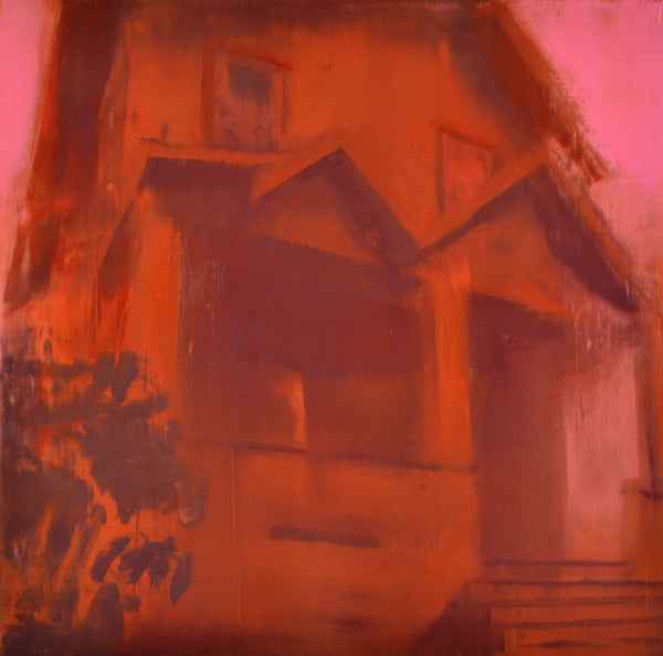 House (Late Burn), oil and wax on board painting by New York artist Mark Green