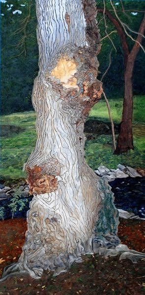 Merion Train Park Tree, oil on wood painting by Pennsylvania artist Gary Grissom.