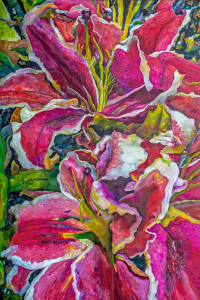 Stargazer Lily, oil on wood painting by Pennsylvania artist Gary Grissom.