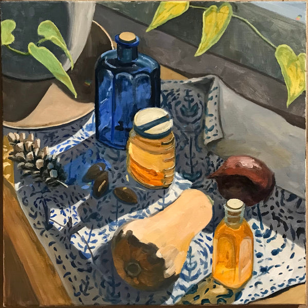 Light Trails and Jars, oil on linen still life painting by Cerulean Collective member Alyce Grunt available at Cerulean Arts.