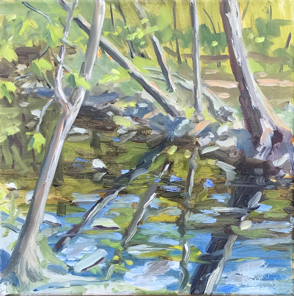 Spring Reflections, oil on linen still life painting by Cerulean Collective member Alyce Grunt, available at Cerulean Arts