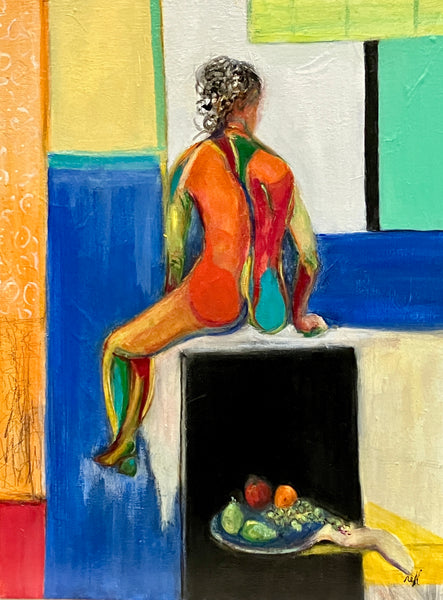 Fruit Basket, oil painting by Cerulean Arts Collective Member Nancy Halbert.  