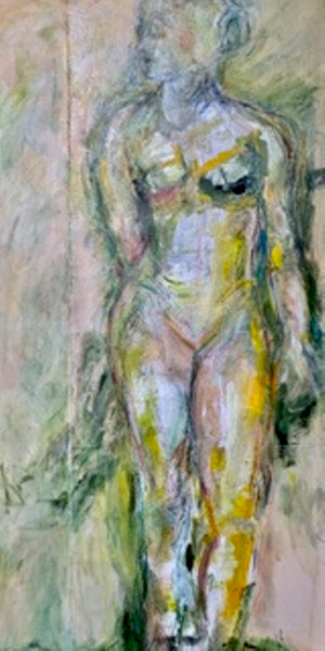 Abstract painting of a nude figure in pastel colors