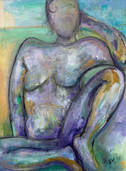 Abstract painting of a nude figure with soft, blended colors