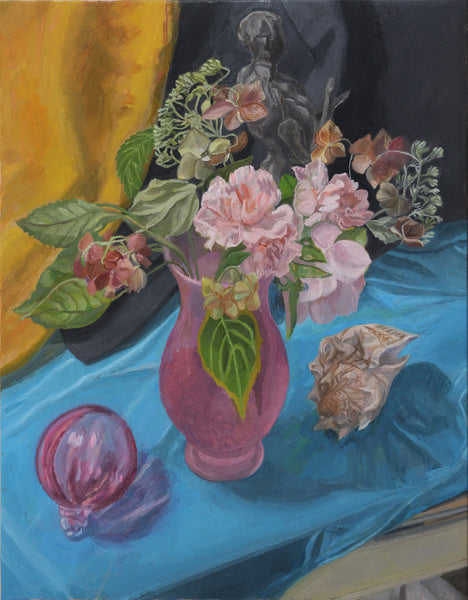 The Pink Vase, oil on canvas still life painting by Philadelphia artist Elizabeth Heller