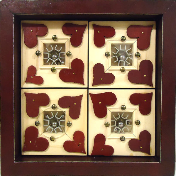 Wood Quilt, mixed media wall sculpture by Philadelphia artist Patricia Hillman, available at Cerulean Arts.