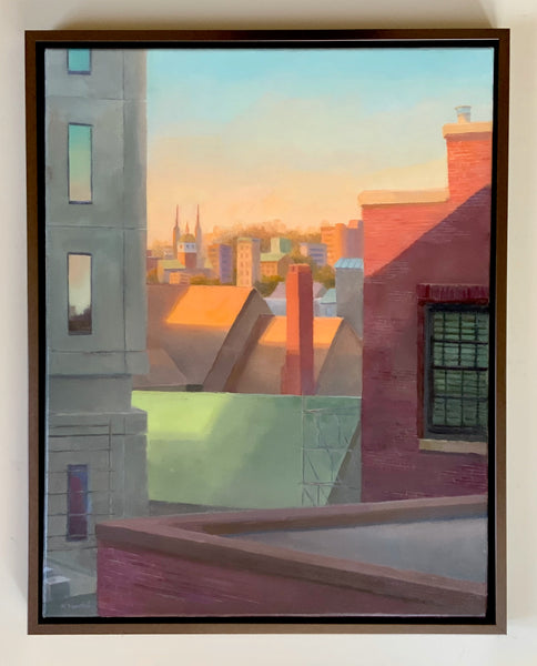 Back Bay Sunrise, oil on linen panel painting by Cerulean Arts Collective Member Kimberly Hoechst.