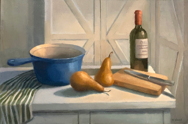 Poached Pears, oil on panel painting by Cerulean Arts Collective Member Kimberly Hoechst.