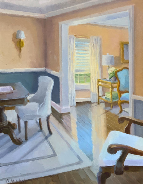 Painting of a room with furniture and decor