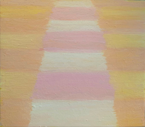 Untitled 03 (Pink and Yellow; light on water at night series), oil on board painting by artist Julie Jung. Included in the exhibition, REUNION (Once Upon a Time in Philadelphia), at Cerulean Arts February 26 - March 24, 2025.