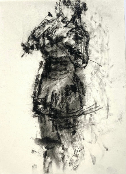 Black and white charcoal sketch of a person 