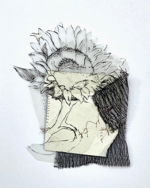 Sunflower, mixed media on paper by Cerulean Arts Collective Member Monica Kane