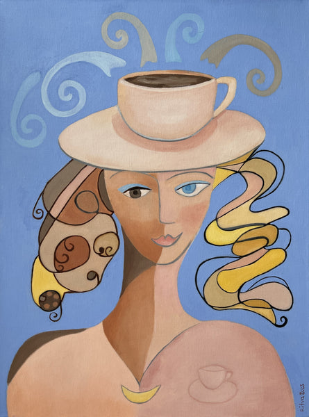 Hot Coffee, oil on linen painting by Cerulean Arts Collective Member Ritva Kangasperko. 
