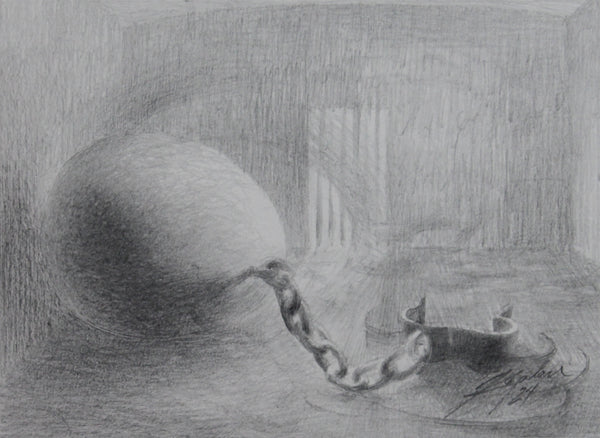 Caged I, graphite on paper drawing by Collective Member Frederic C. Kaplan