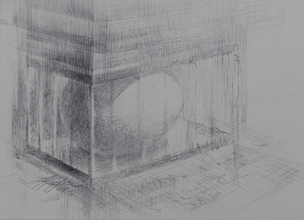 Caged II, graphite on paper drawing by Collective Member Frederic C. Kaplan