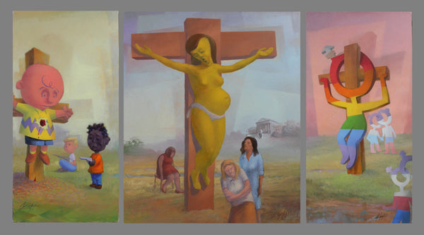 Judgements, oil on linen painting (triptych) by Cerulean Collective Member Frederic C. Kaplan