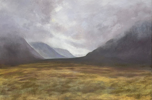 Dark Hills, oil on canvas landscape with barn painting by Cerulean Arts Collective member Jennifer Kish