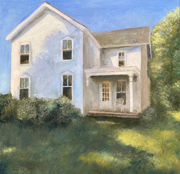 Farmhouse, oil on canvas landscape with barn painting by Cerulean Arts Collective member Jennifer Kish