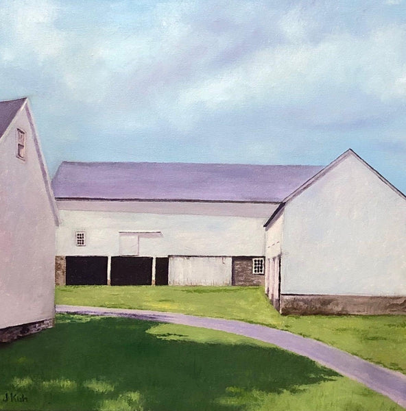 Farmyard, oil on canvas landscape with barn painting by Cerulean Arts Collective member Jennifer Kish