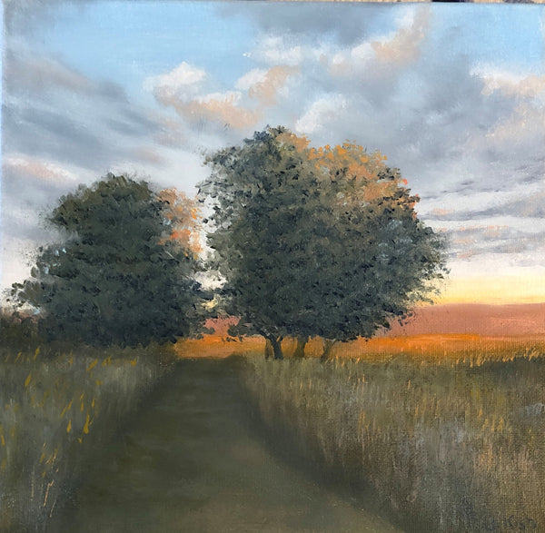 Path at Sunset, oil on canvas landscape painting by Cerulean Arts Collective member Jennifer Kish. 