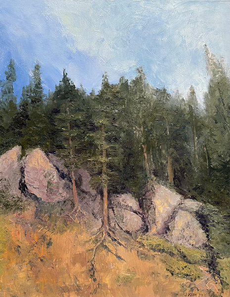 Precipice, oil on canvas landscape with barn painting by Cerulean Arts Collective member Jennifer Kish.