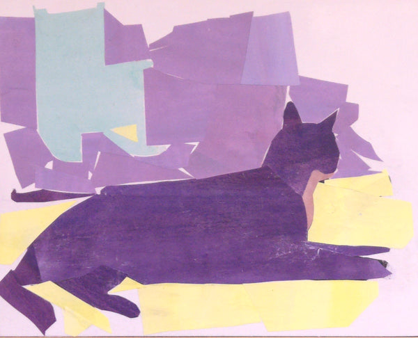 Front Porch Cat, painted paper collage by Cerulean Arts Collective Member Katie Knoeringer.