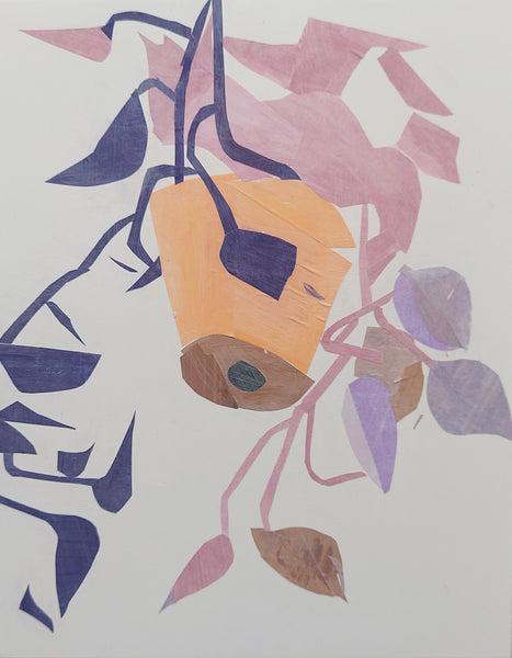 Pets and Plants (Hanging Pot), painted paper collage by Cerulean Arts Collective Member Katie Knoeringer. 