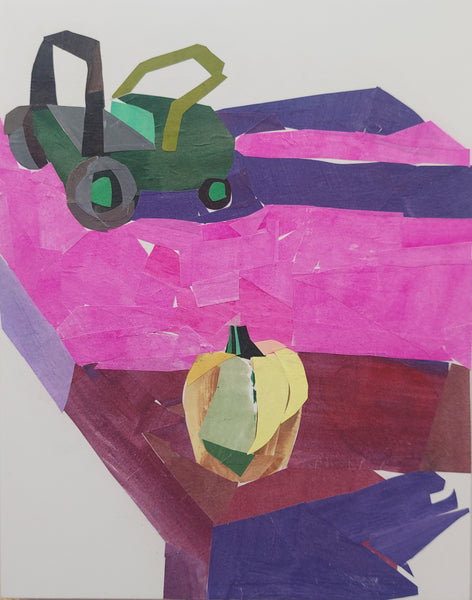 Tractor and Gourd, painted paper collage by Cerulean Arts Collective Member Katie Knoeringer.  