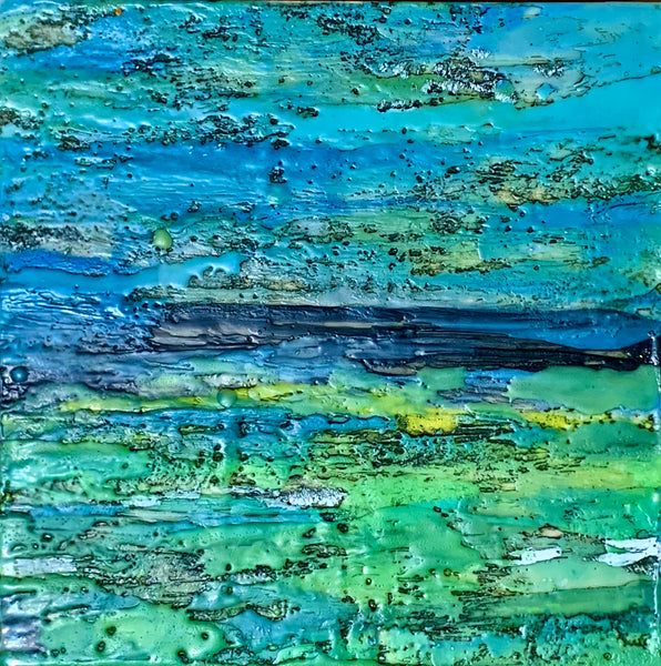 Breathe, encaustic and oil on birch panel painting by Cerulean Arts Collective Member Sandra Koberlein