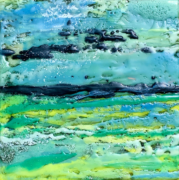 Rise I, encaustic and oil on birch panel painting by Cerulean Arts Collective Member Sandra Koberlein