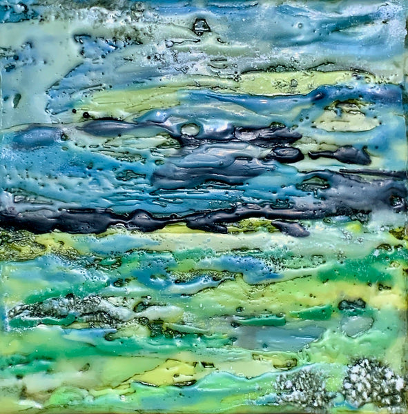 Rise II, encaustic and oil on birch panel painting by Cerulean Arts Collective Member Sandra Koberlein