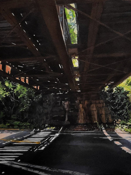 Wooden bridge with greenery on a sunny day