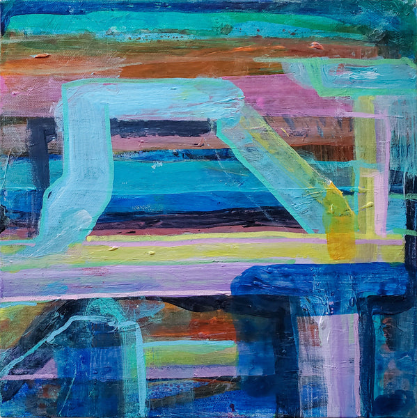 Bridging, acrylic on linen on panel abstract painting by Cerulean Arts Collective Member Alan Lankin