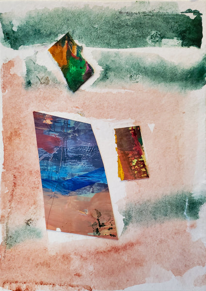 Abstract art piece with watercolor textures and geometric shapes