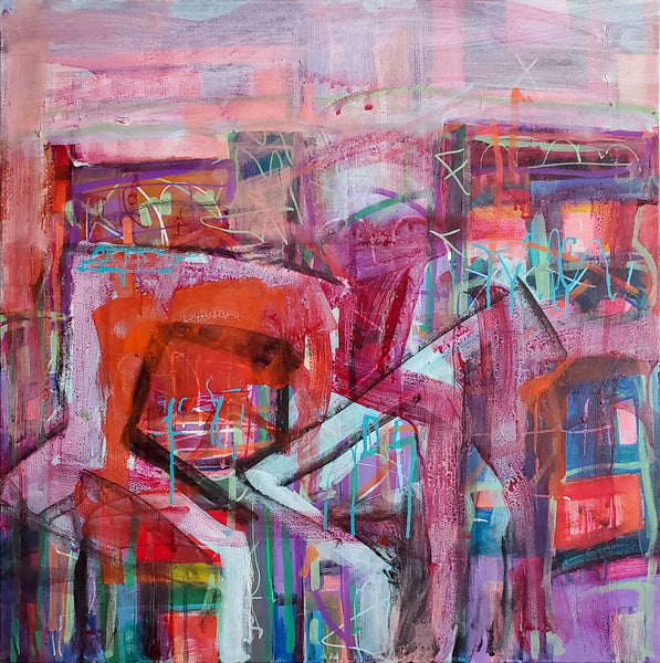 Into the City, acrylic on canvas abstract painting by Cerulean Arts Collective Member Alan Lankin. 