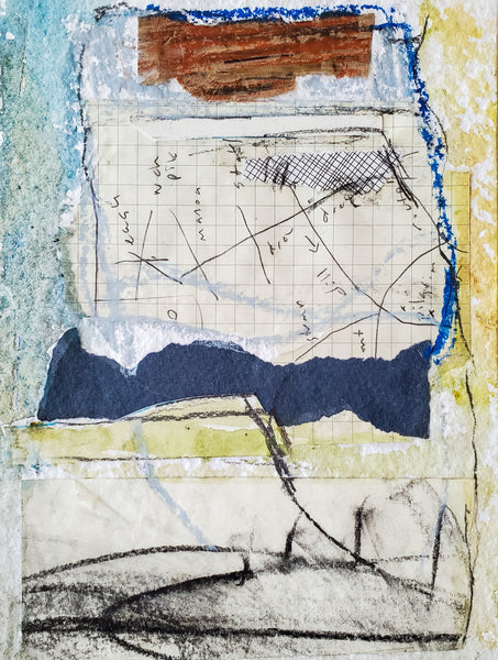 Mappings, charcoal, pen  ink, artist crayons, watercolor and torn paper on paper collage on paper by Cerulean Arts Collective Member Alan Lankin 